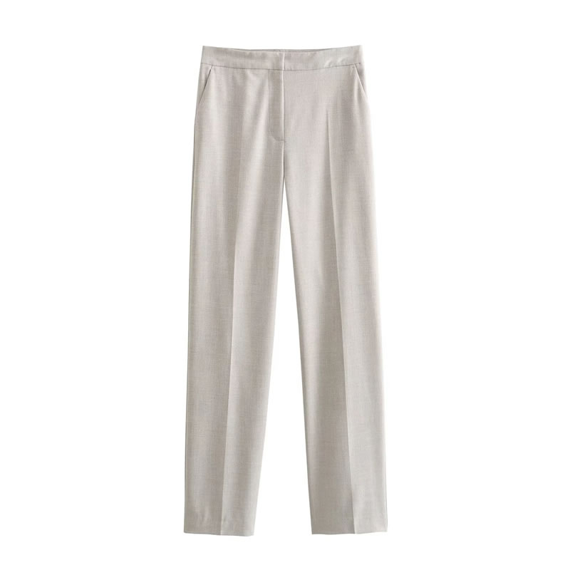 Fashion Beige Polyester Micro-pleated Straight-leg Trousers,Pants