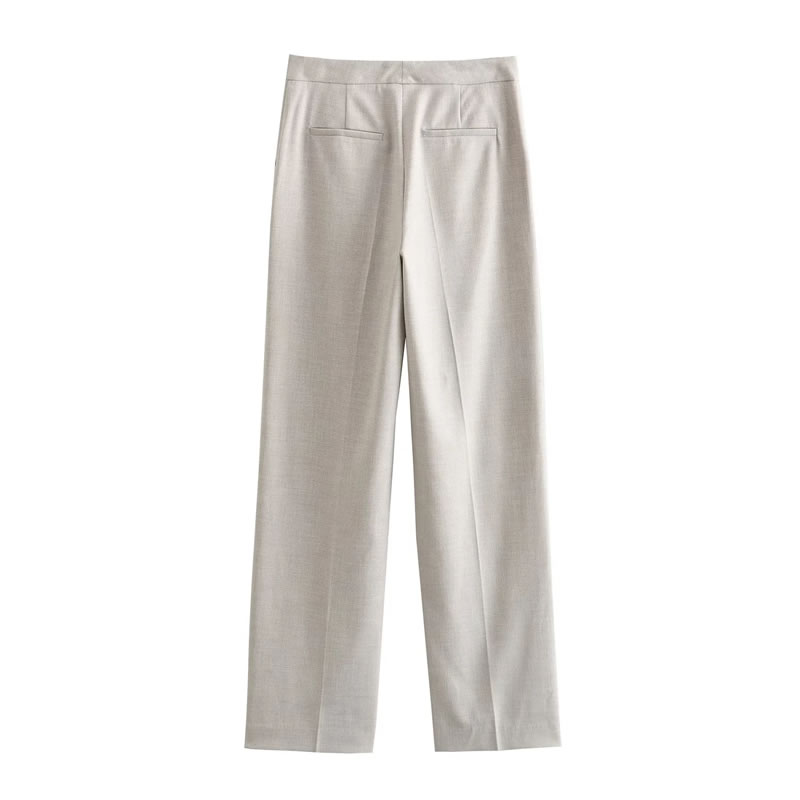 Fashion Beige Polyester Micro-pleated Straight-leg Trousers,Pants