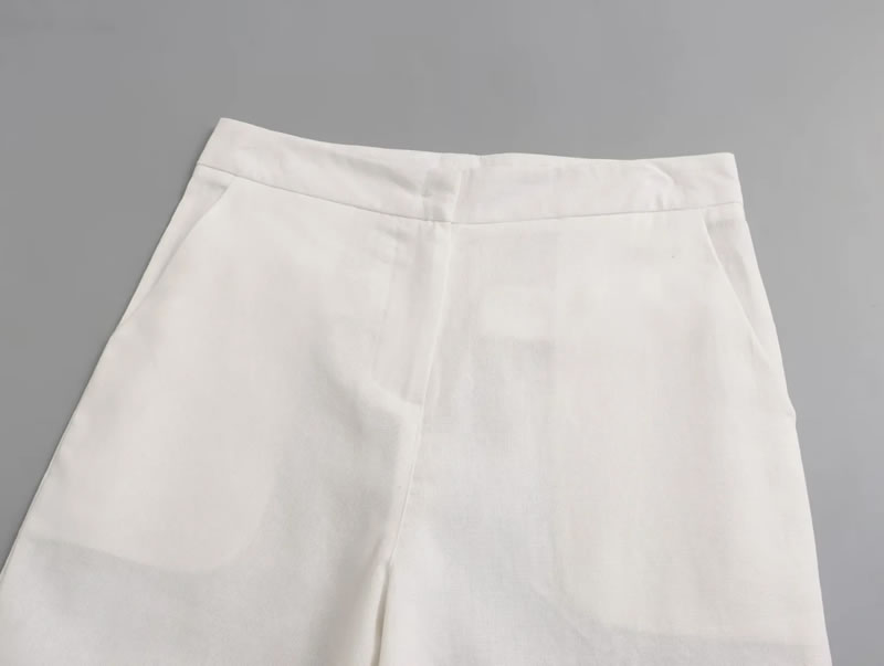 Fashion White Polyester Straight Leg Trousers,Pants