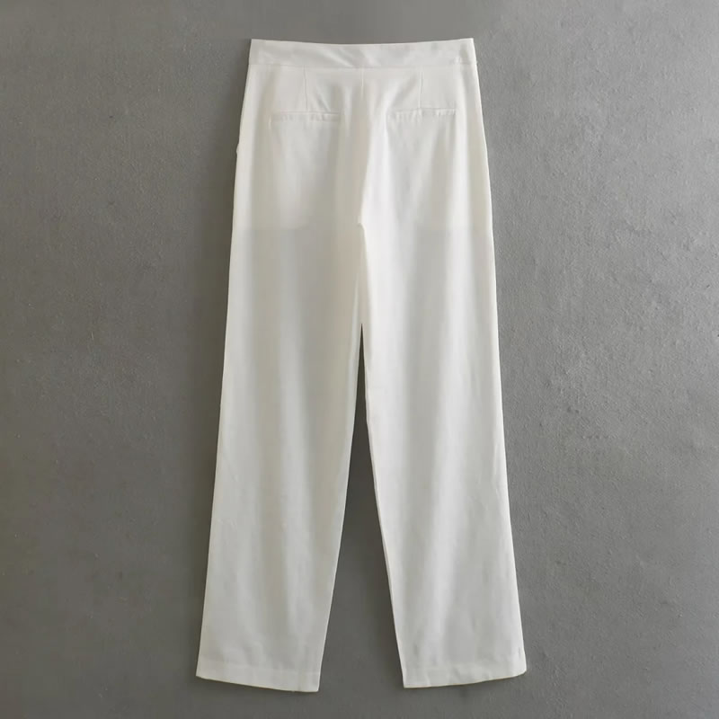 Fashion White Polyester Straight Leg Trousers,Pants