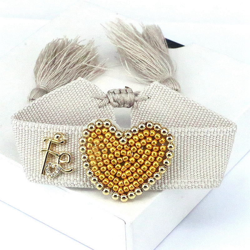 Fashion Pink Beads Woven Heart Letter Webbing Tassel Bracelet,Beaded Bracelet