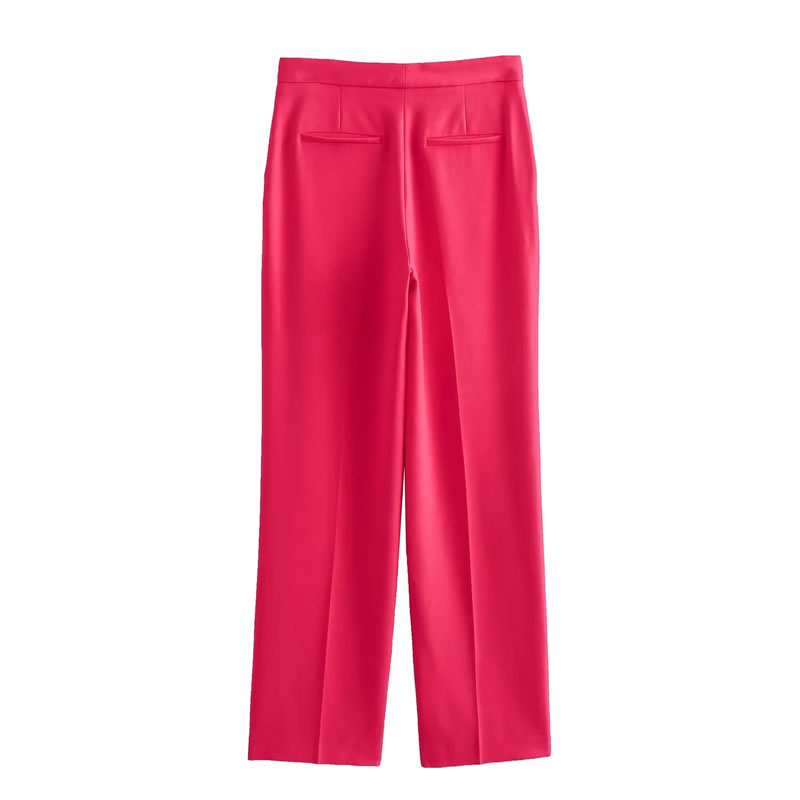Fashion Rose Red Polyester Micro-pleated Straight-leg Trousers,Pants