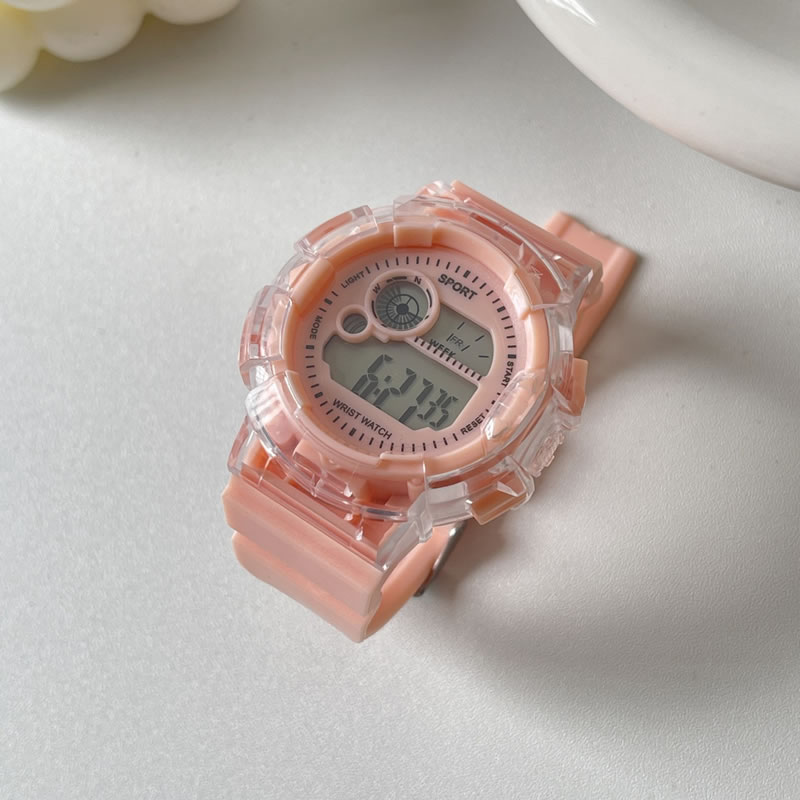 Fashion Transparent Frame/cherry Blossom Powder Plastic Multifunctional Male Electronic Watch (with Electronics),Ladies Watches