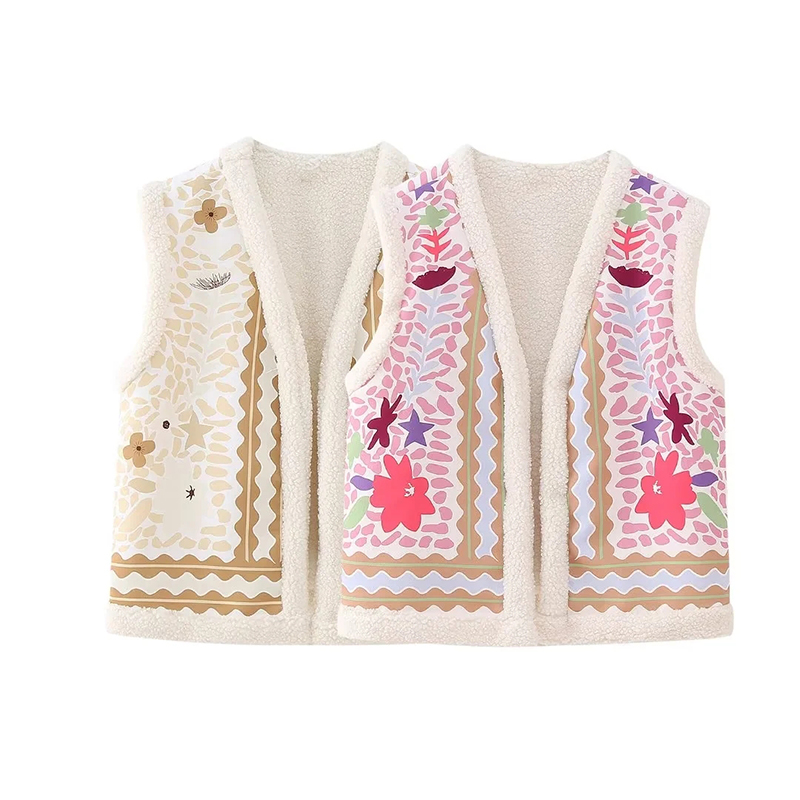 Fashion Coffee Color Printed Plush Vest,Other Tops