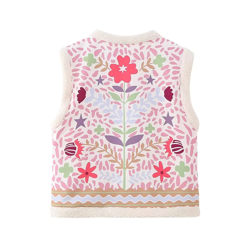 Fashion Coffee Color Printed Plush Vest,Other Tops