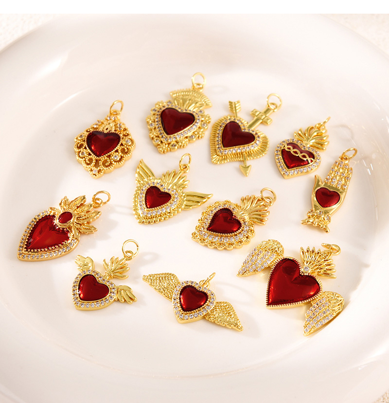 Fashion Red 7 Copper Inlaid Zircon Irregular Drip Oil Heart Series Pendant Accessories,Jewelry Findings & Components
