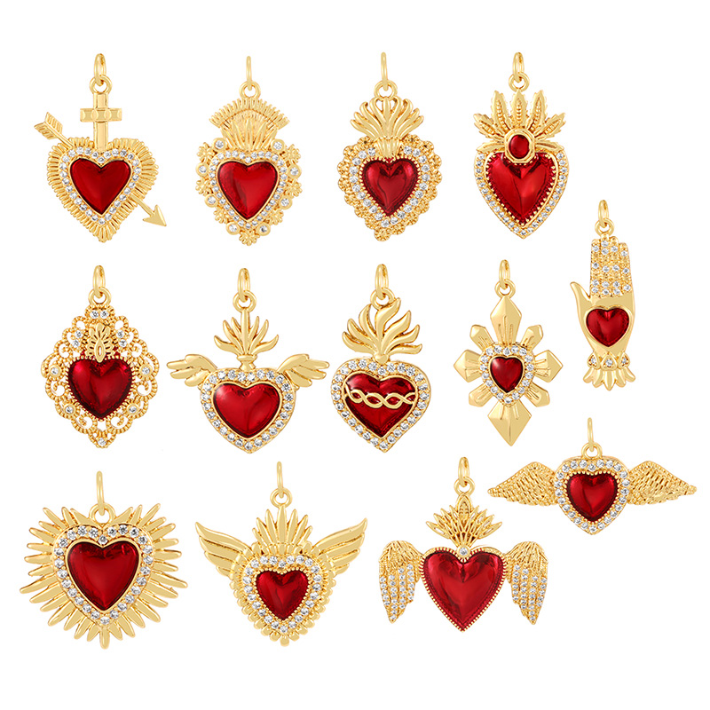 Fashion Red 2 Copper Inlaid Zircon Irregular Drip Oil Heart Series Pendant Accessories,Jewelry Findings & Components