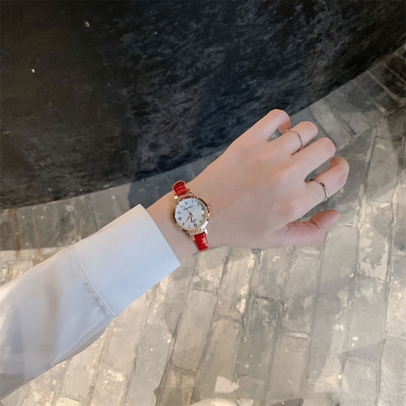 Fashion Red Belt Alloy Round Dial Strap Watch,Ladies Watches