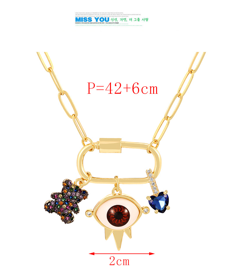 Fashion Red Bear Heart Heart Paperclip Pendant Necklace In Copper With Zirconia Eyes,Necklaces