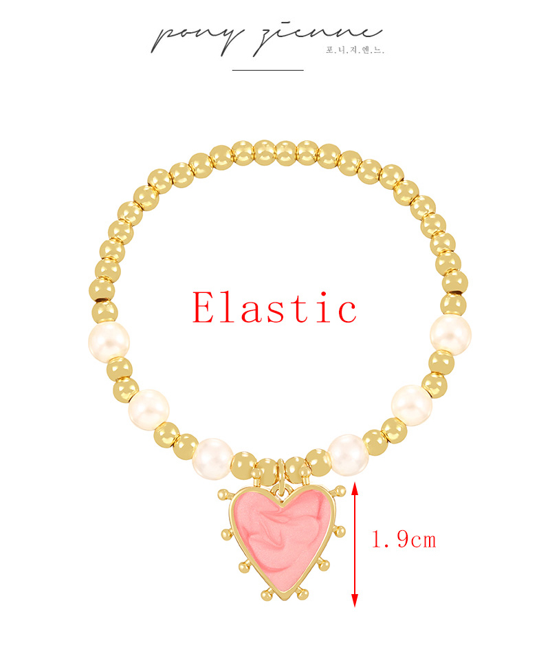 Fashion Pink Copper Drip Oil Heart Charm Beaded Pearl Bracelet,Bracelets