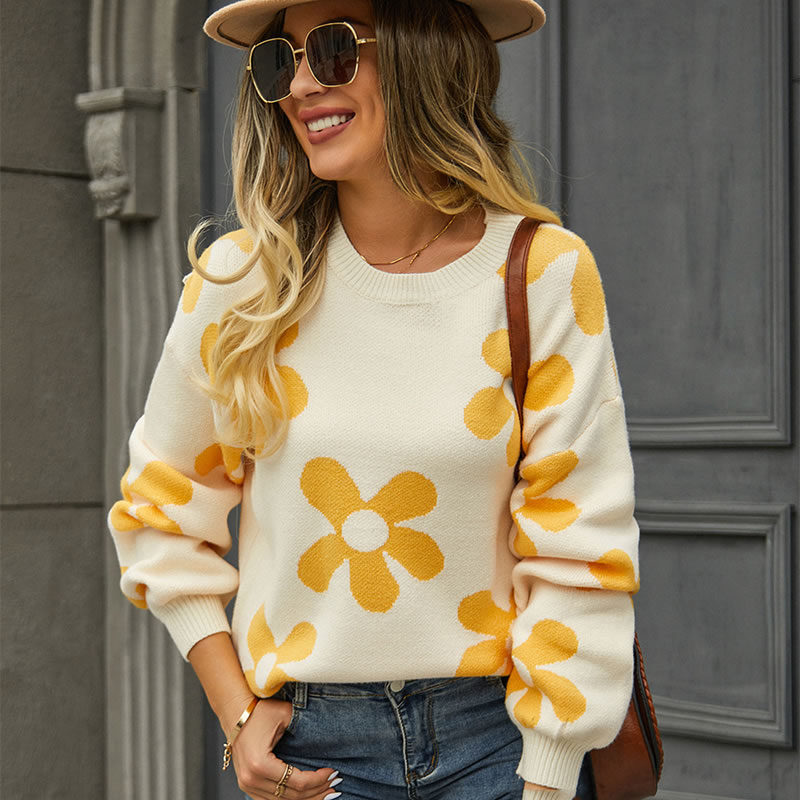 Fashion White Printed Knit Pullover,Sweater