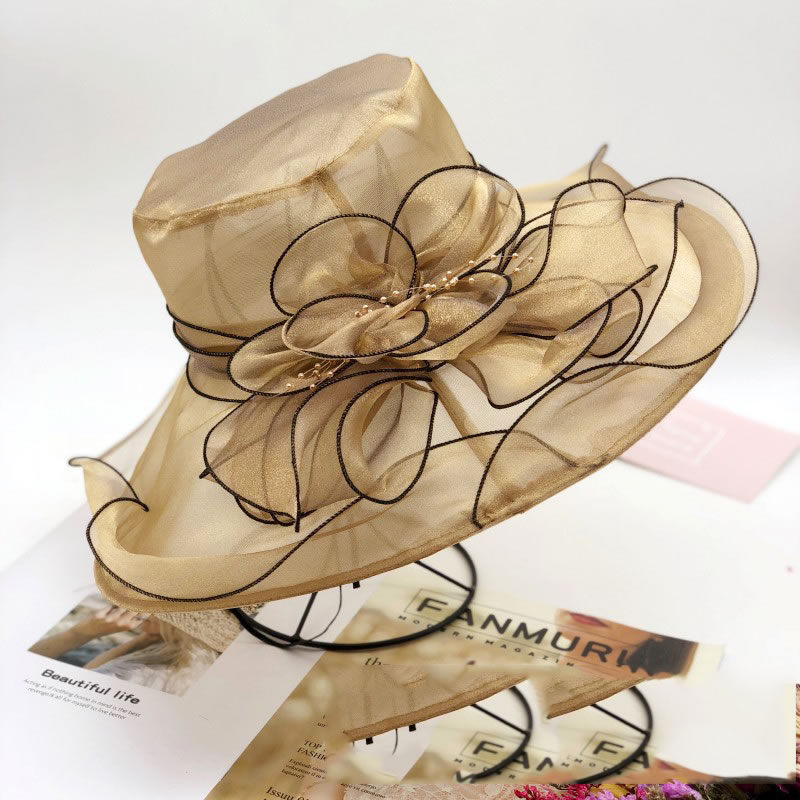 Fashion Snow Ivory Organza Flower Mesh Sun Hat,Sun Hats
