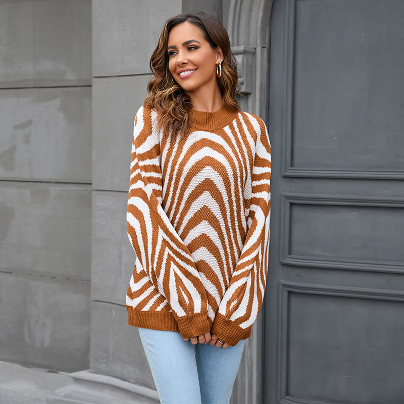 Fashion Camel Striped Knitted Turtleneck Sweater,Sweater