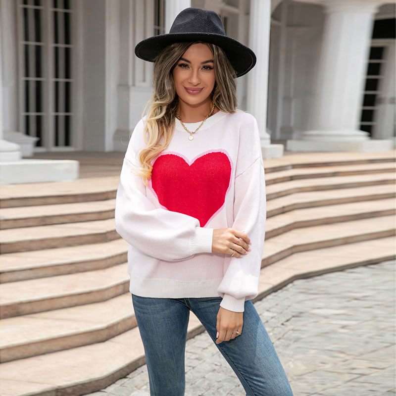 Fashion Black Heart Knit Crewneck Pullover,Sweater