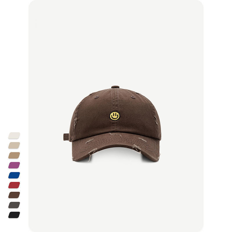 Fashion Off White Smile Embroidered Distressed Soft Top Cap,Baseball Caps