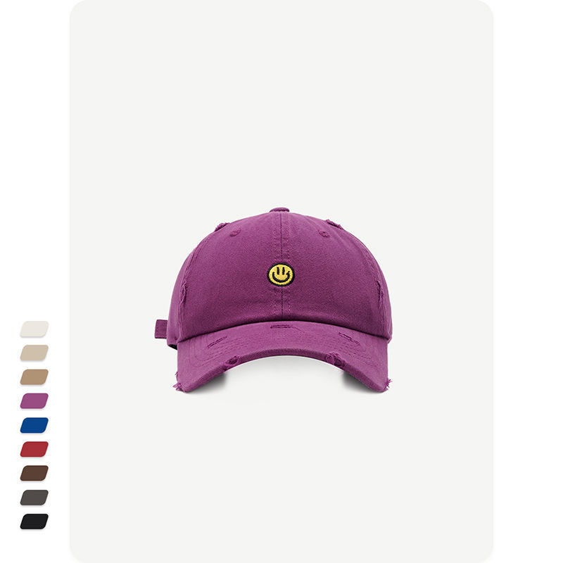 Fashion Purple Smile Embroidered Distressed Soft Top Cap,Baseball Caps
