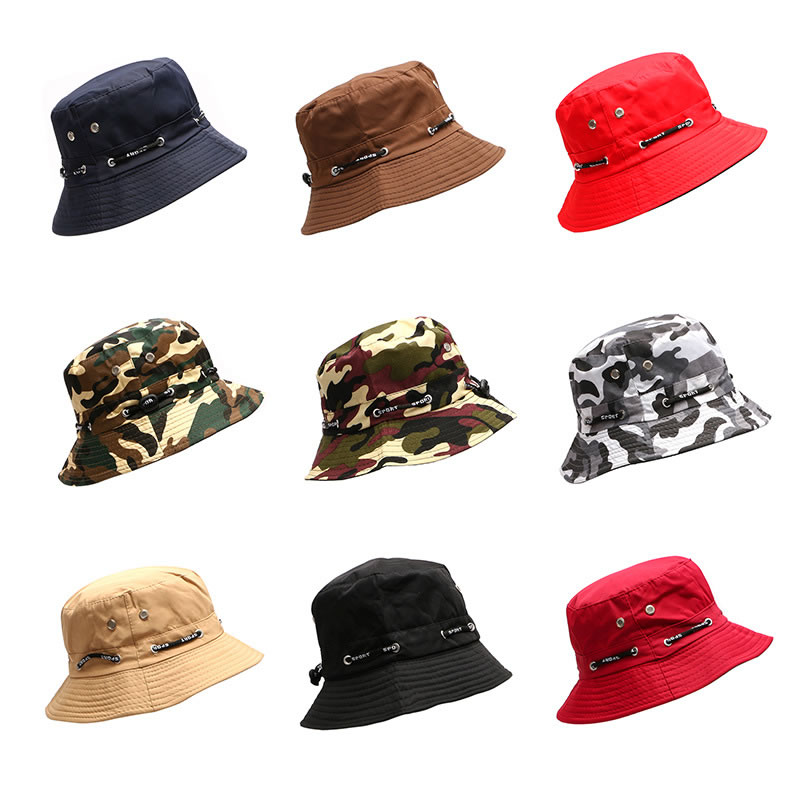 Fashion Brown + Rice Camouflage Polyester String Bucket Hat,Beanies&Others