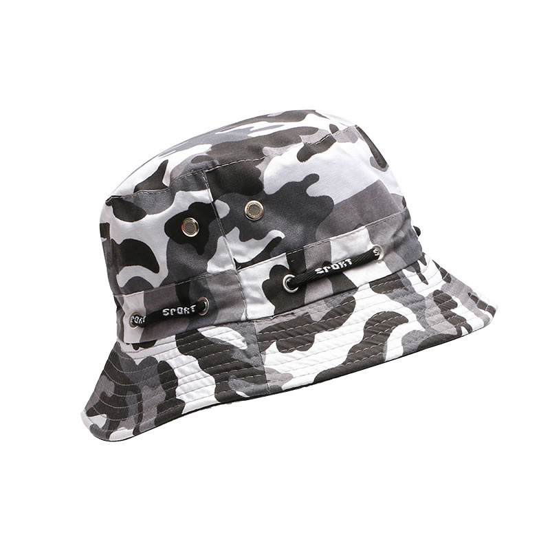 Fashion Army Green Camouflage Polyester String Bucket Hat,Beanies&Others
