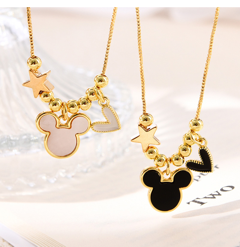 Fashion Black Shell Mickey Drip Oil Heart Pendant Copper Beaded Necklace,Pendants