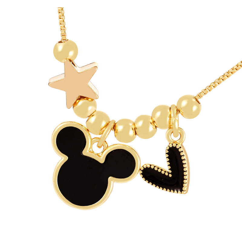 Fashion Black Shell Mickey Drip Oil Heart Pendant Copper Beaded Necklace,Pendants