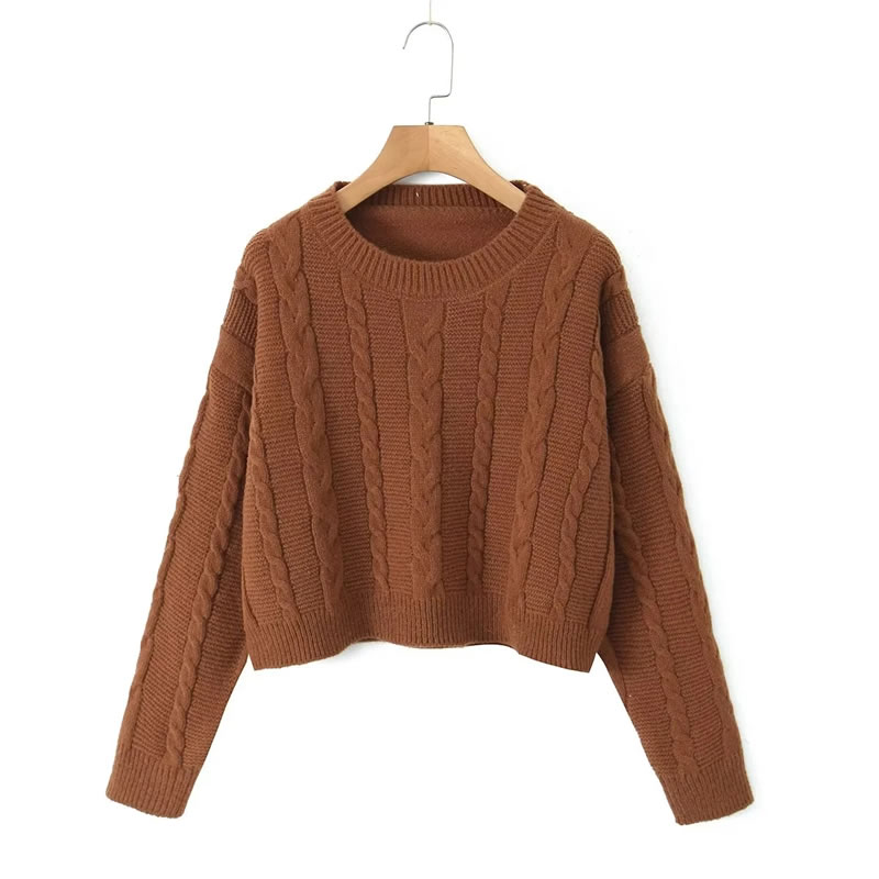 Fashion Beige Wool Knitted Round Neck Sweater Hip-hugging Skirt Suit,Sweater