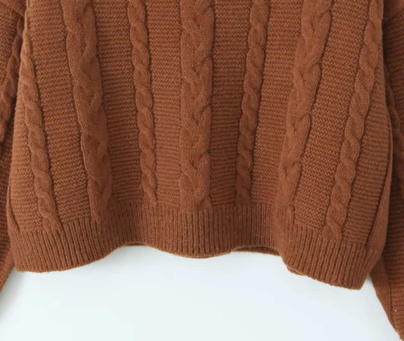 Fashion Brown Wool Knitted Round Neck Sweater Hip-hugging Skirt Suit,Sweater