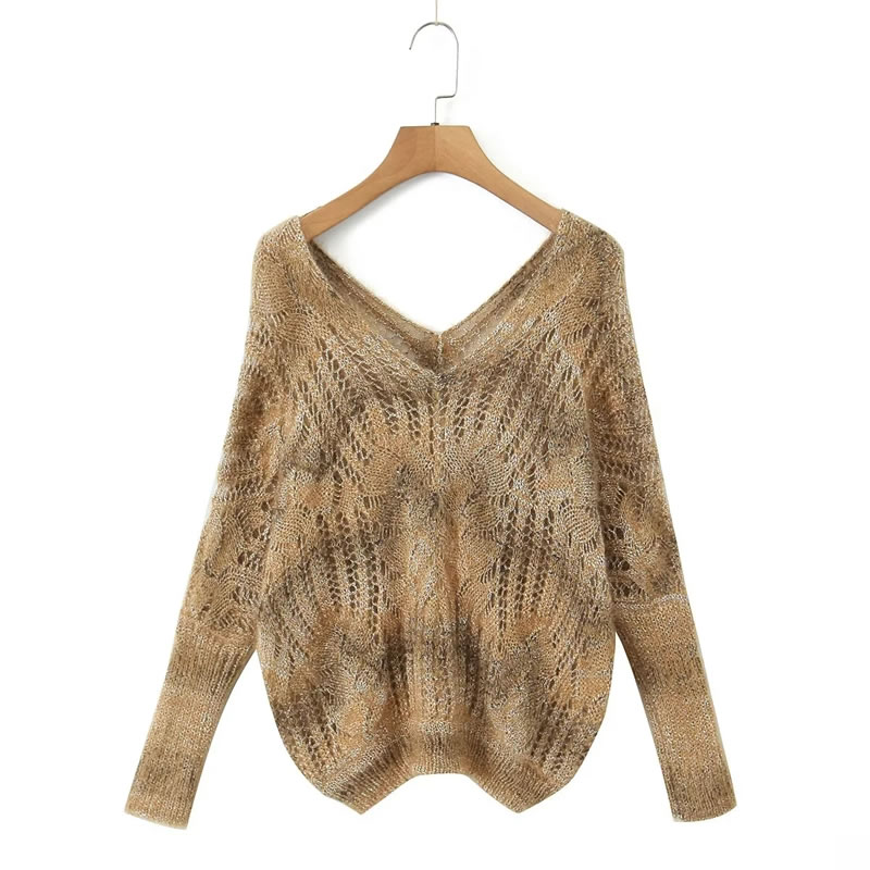 Fashion Camel Mohair Knitted V-neck Sweater,Sweater