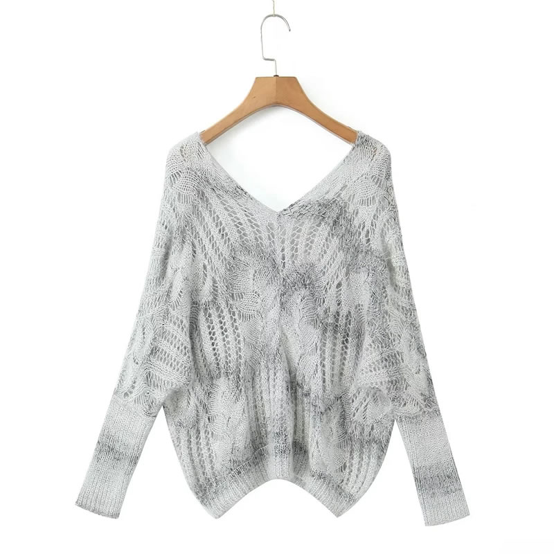 Fashion Blue Mohair Knitted V-neck Sweater,Sweater