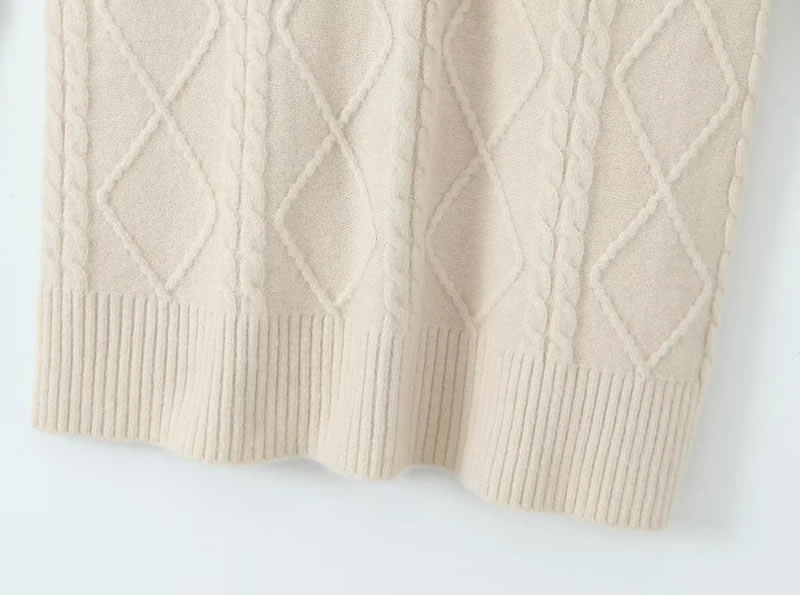 Fashion Beige Wool-knit Belted Turtleneck Sweater,Sweater