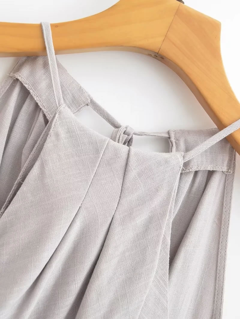 Fashion Grey Linen Halterneck Halter Top,Tank Tops & Camis