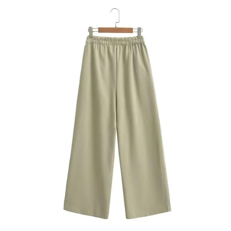 Fashion Gray Green Linen Lace-up Straight-leg Trousers,Pants