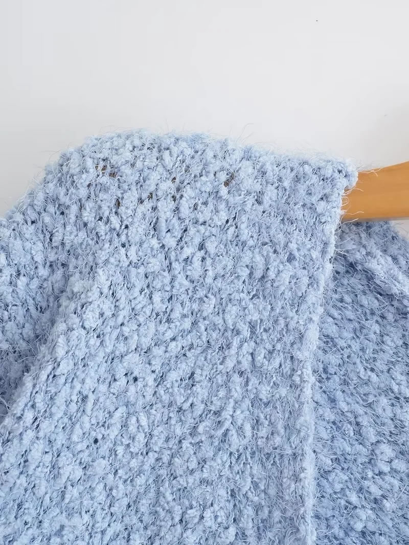 Fashion Blue V-neck Cardigan Sweater,Sweater