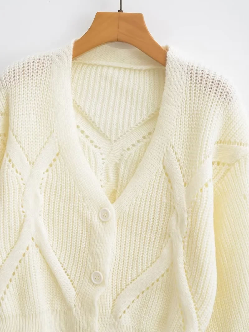 Fashion Beige Twist Knitted Long Sleeve Cardigan Sweater,Sweater