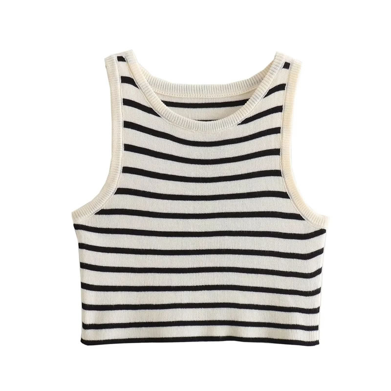 Fashion Black And White Stripes Striped Knitted Vest Suspenders,Tank Tops & Camis