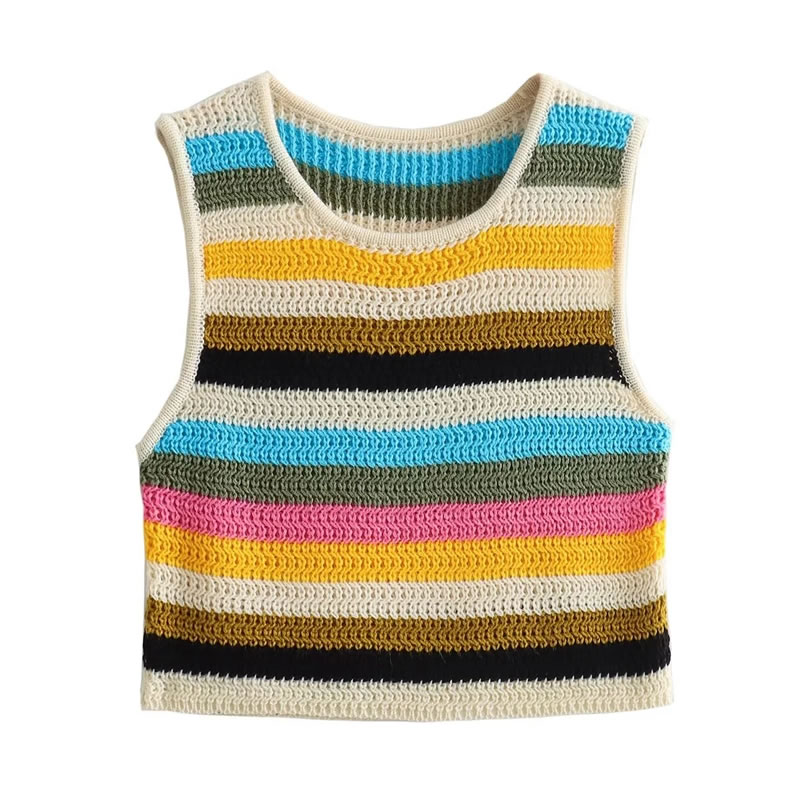 Fashion Color Bars Striped Crochet Vest,Tank Tops & Camis