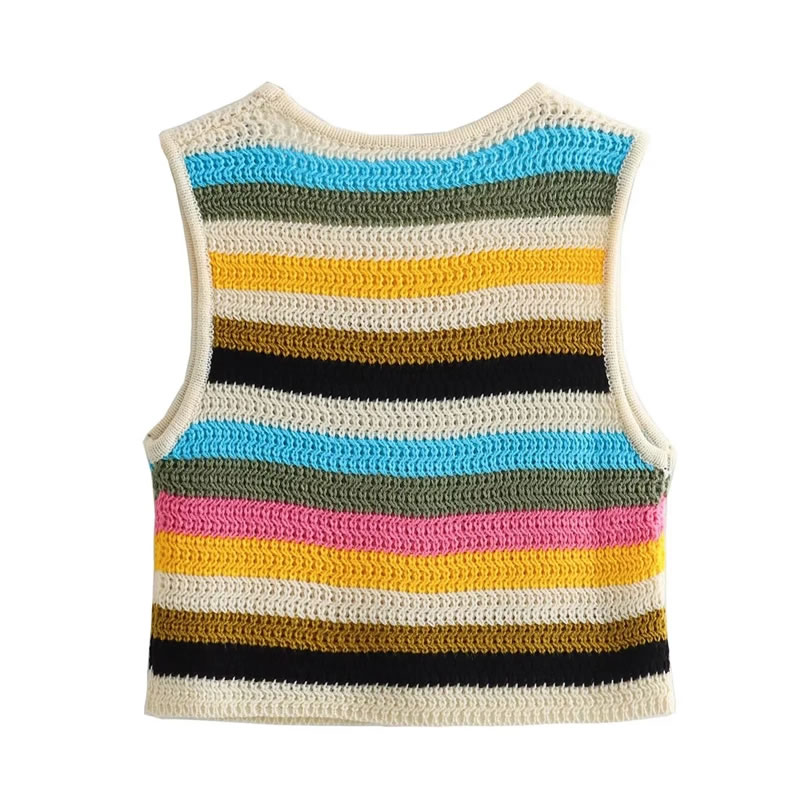Fashion Color Bars Striped Crochet Vest,Tank Tops & Camis