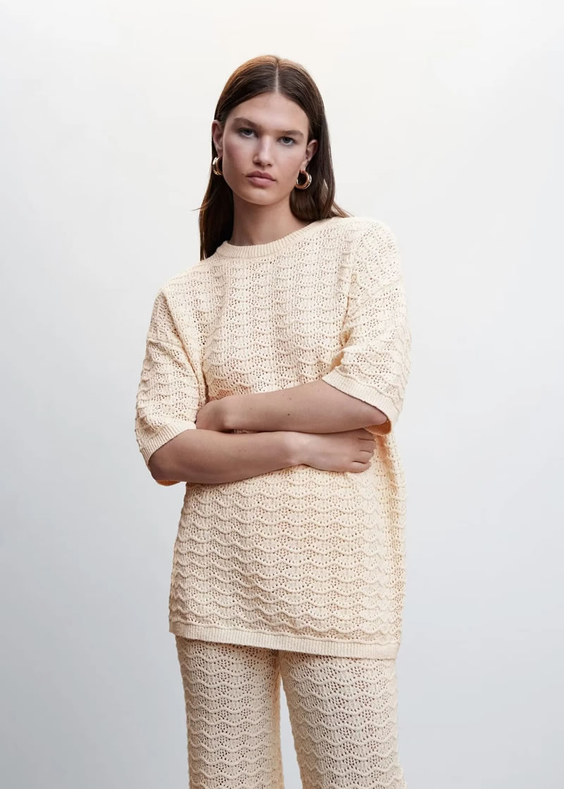 Fashion Beige Wool Knitted Short-sleeved Sweater,Sweater