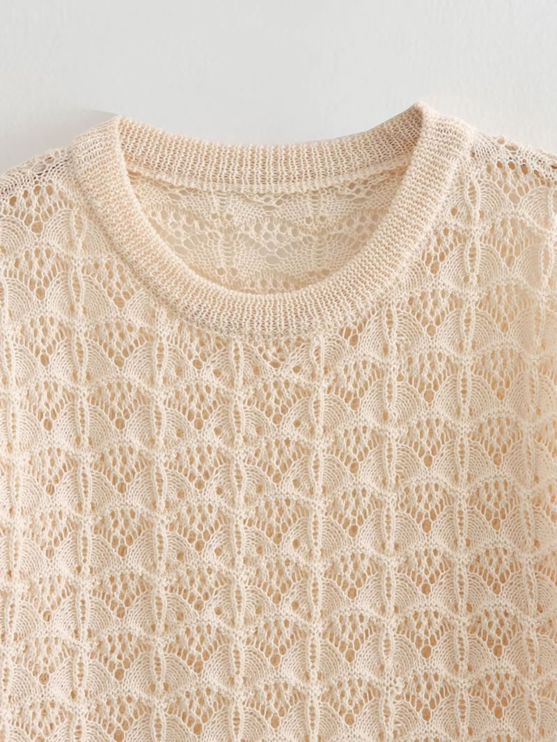 Fashion Beige Wool Knitted Short-sleeved Sweater,Sweater