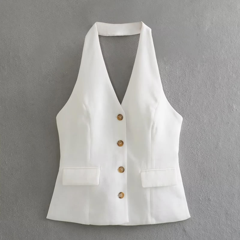 Fashion White Backless Halter Neck Vest,Tank Tops & Camis