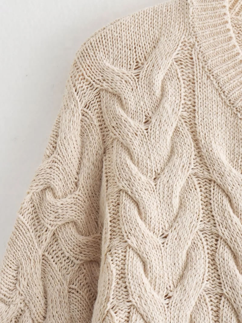 Fashion Beige Twist Knitted Crew Neck Sweater,Sweater