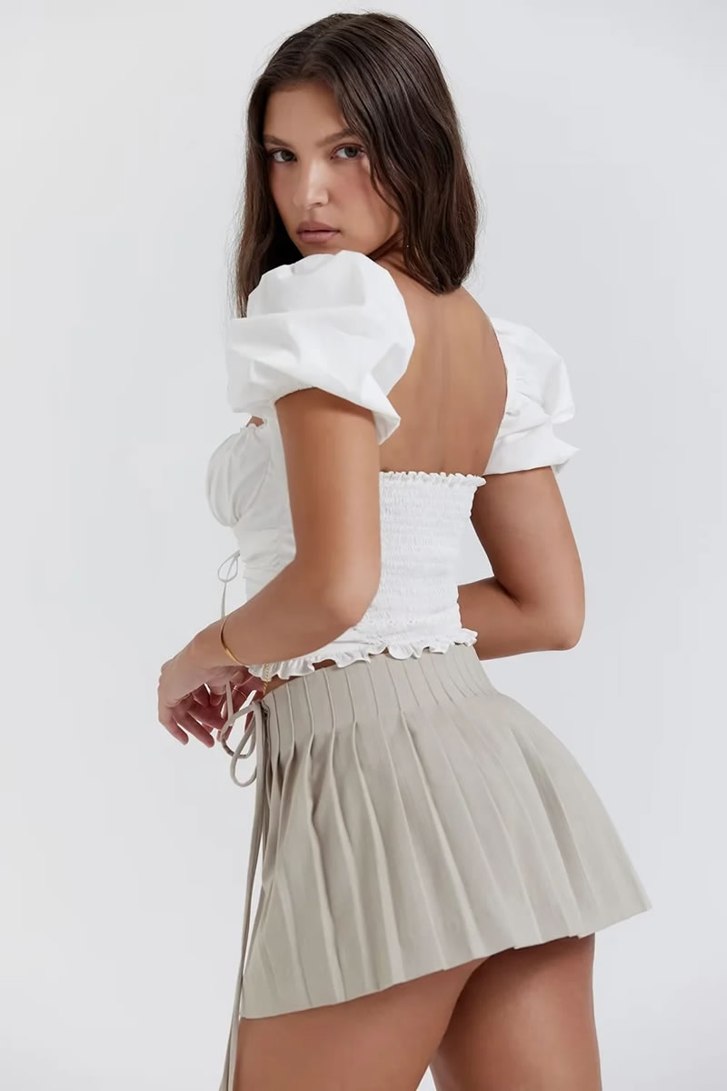Fashion Apricot Side-tie Pleated Skirt,Skirts