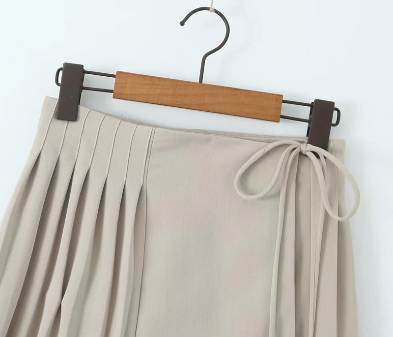 Fashion Apricot Side-tie Pleated Skirt,Skirts