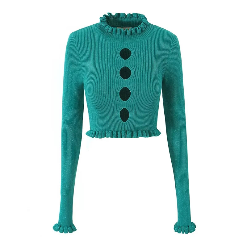 Fashion Malachite Green High Elastic Fungus Knitted Sweater,Sweater