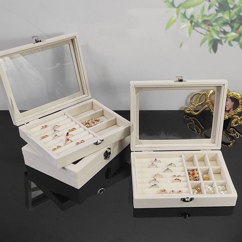 Fashion Black Full Sponge White Ribbon Velvet Square Jewelry Storage Box,Jewelry Packaging & Displays