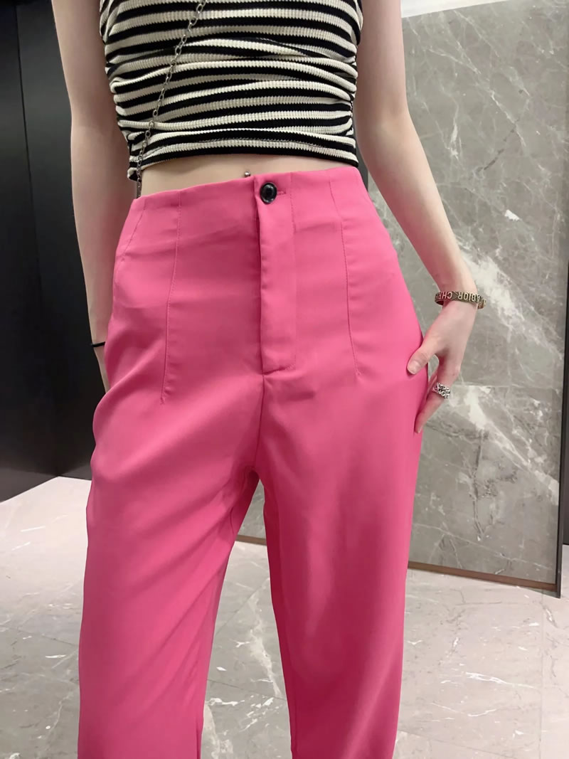 Fashion Gray Blue Polyester High Waist Trousers,Pants