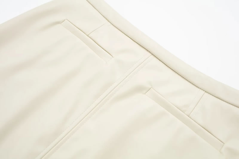 Fashion Beige Leather Slit Skirt,Skirts