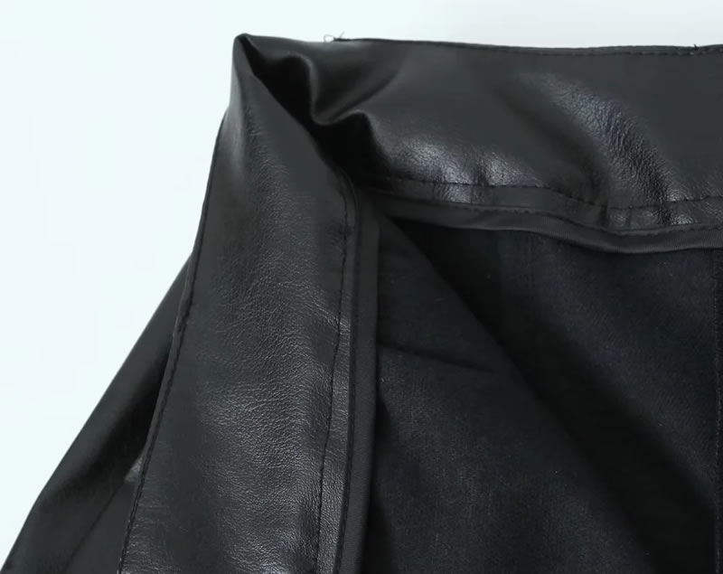 Fashion Black Leather Wide-leg Trousers,Pants