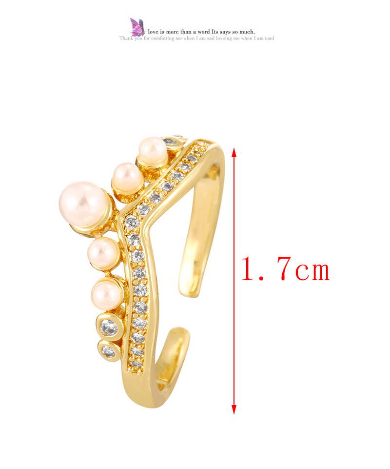 Fashion Golden 1 Copper Set Zircon Pearl Crown Ring,Rings