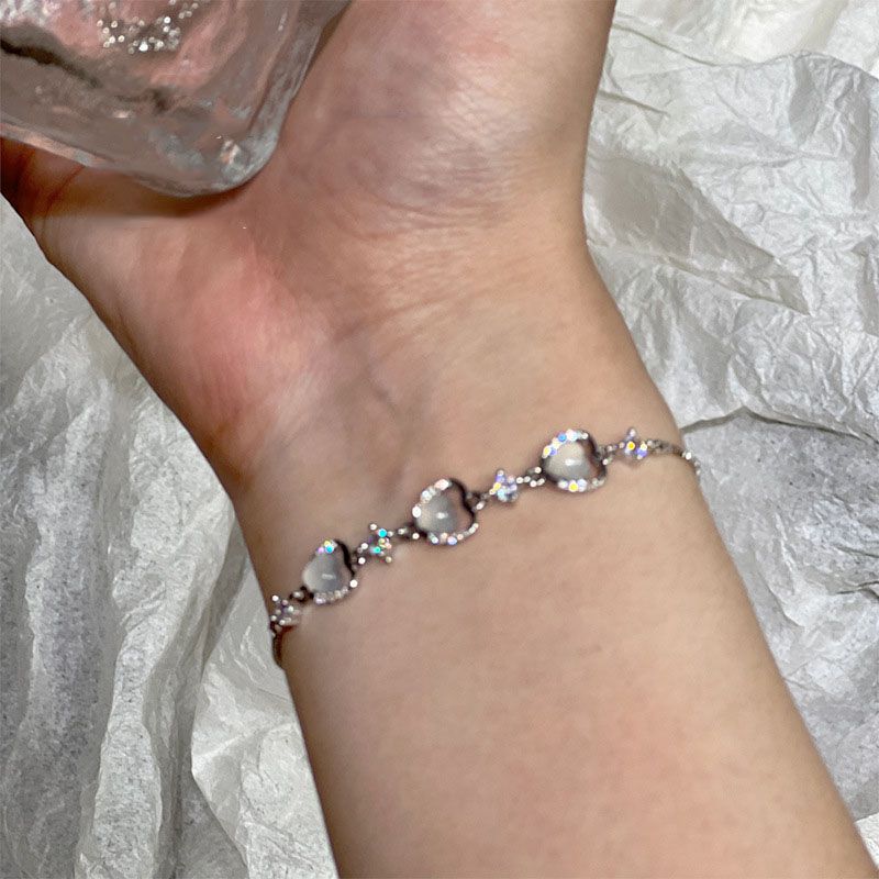Fashion Silver Copper Diamond Cat Eye Love Bracelet,Bracelets
