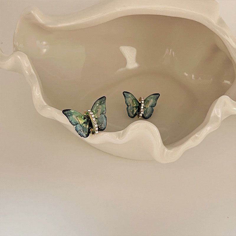 Fashion Green Acrylic Diamond Butterfly Earrings,Stud Earrings